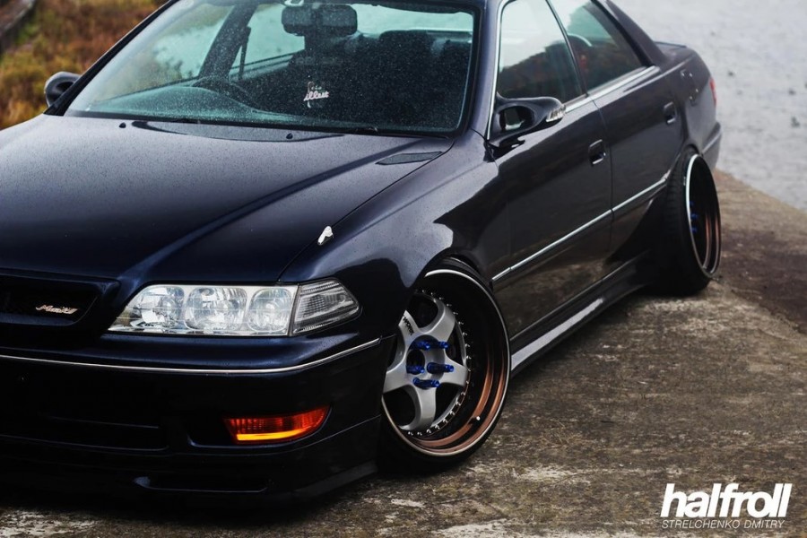 Toyota Mark II 100 wheels Work Meister S1 3P 18″ 9.5J ET3 215/35 10.5J ET-1 225/35